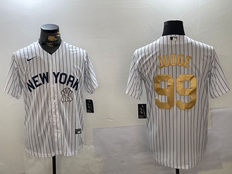 Men New York Yankees #99 Judge White Stripe Fashion Nike 2024 MLB Jersey style 4